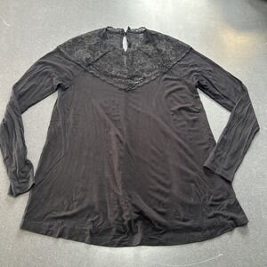 Torrid Super Soft Black Lace Sweetheart Top Size 00 Long Sleeve Blouse High Neck